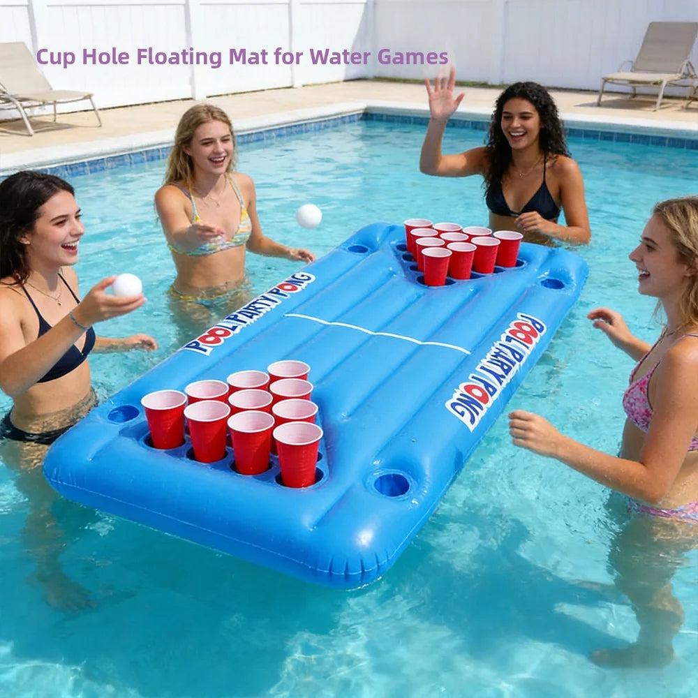 Summer Water Play Inflatable Float Board Cup Holder Design Swimming Pool Floating Mattress Party Game Float Row