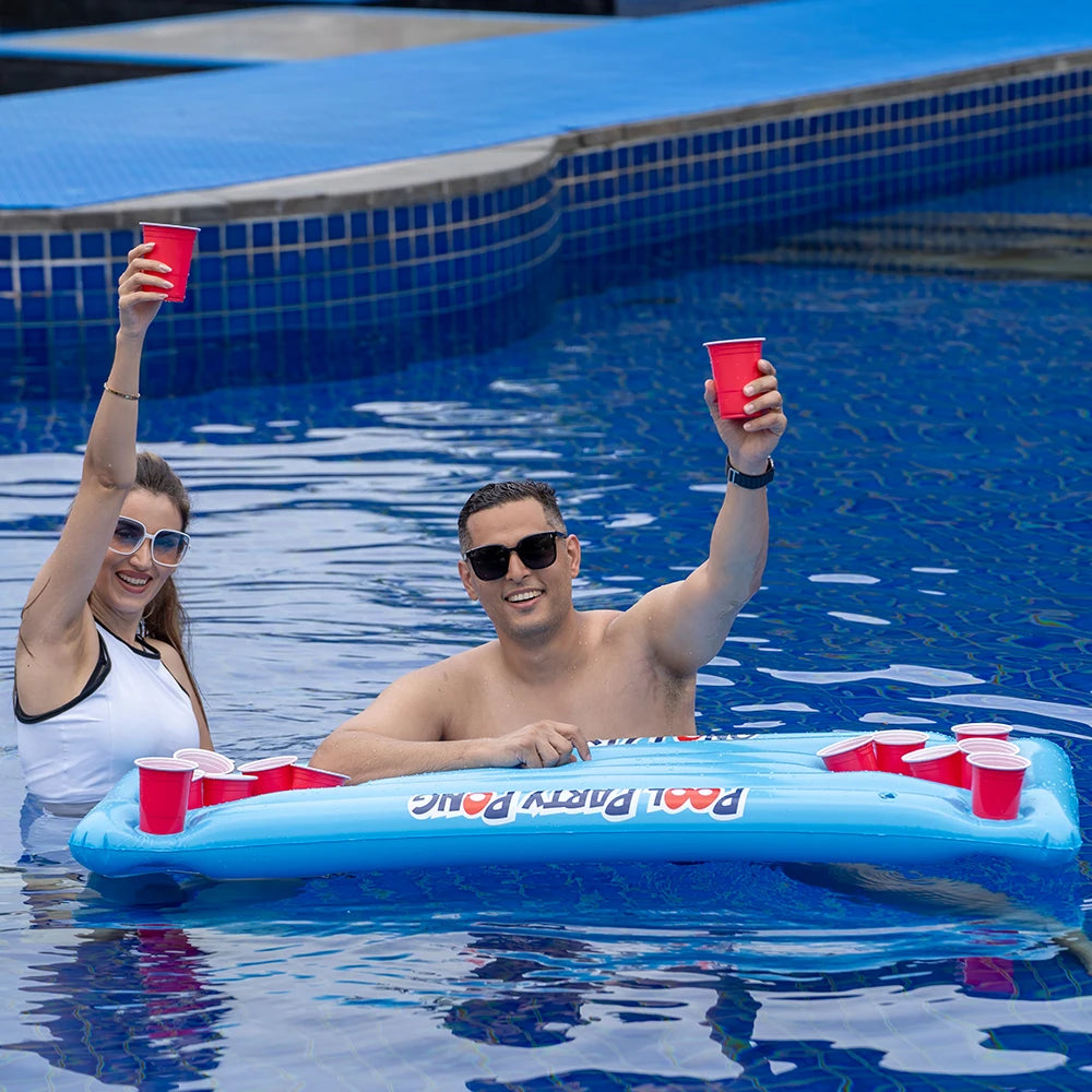 Summer Water Play Inflatable Float Board Cup Holder Design Swimming Pool Floating Mattress Party Game Float Row