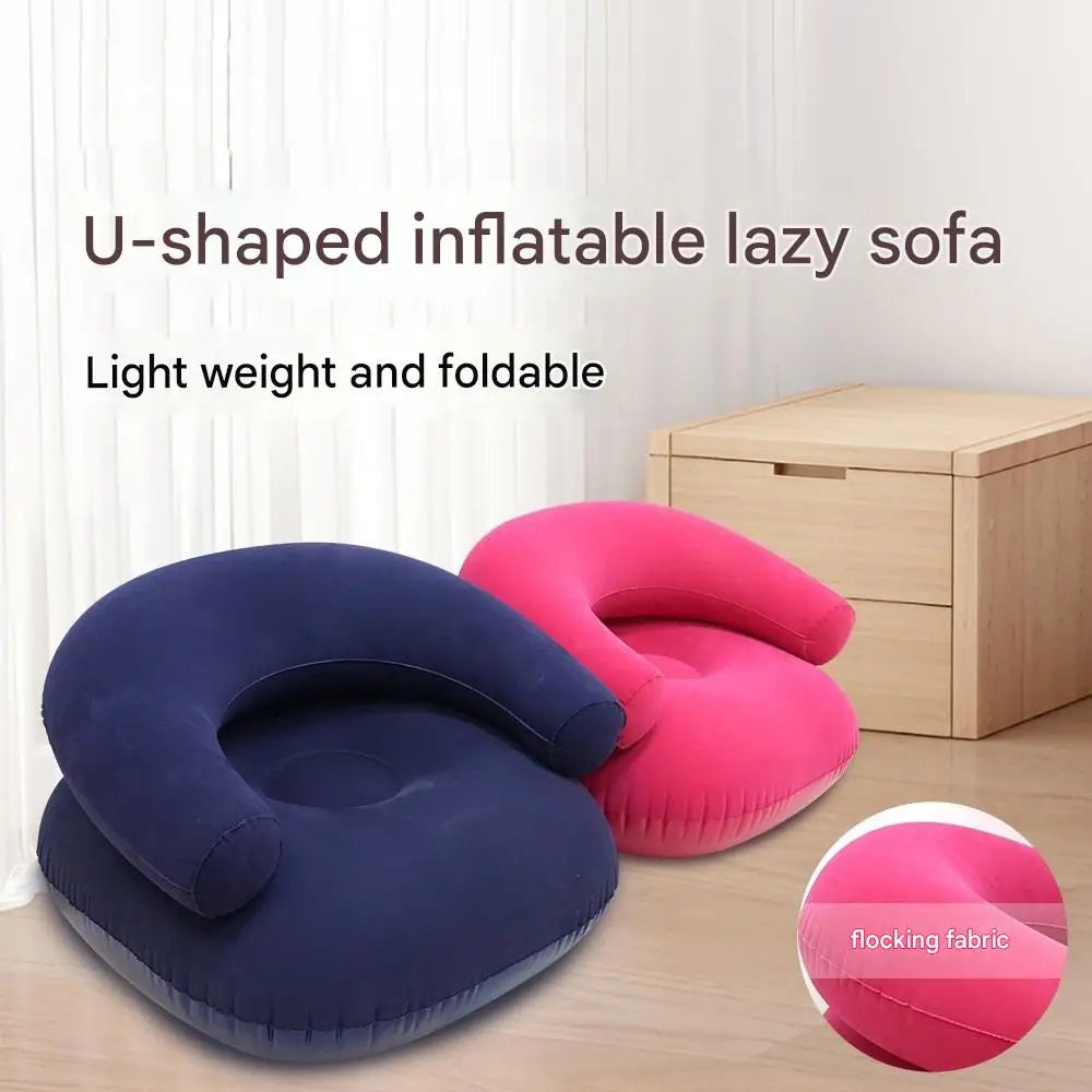 Inflatable Lazy Sofa U-Shaped Flocking Seat with Armrest Backrest Outdoor Pvc Indoor Portable Single Inflatable Sofa