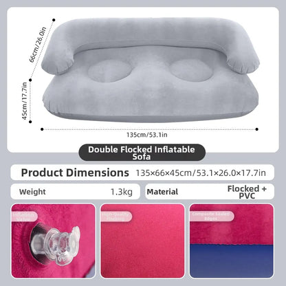 Inflatable Double Sofa Flocking Portable Air Couch Lazy Sofa for Outdoor Camping Home Living Room