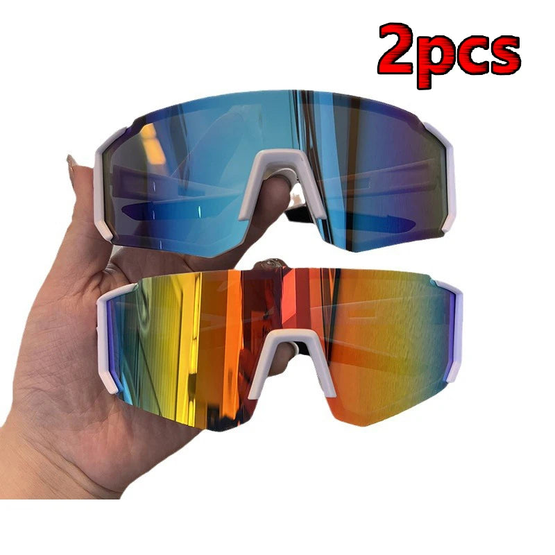 Hiking 2Pcs Cycling anti Light Glasses Men Women UV400 Sandproof Eye Protector Shades Outdoor Sports Goggle anti Radiation Lens