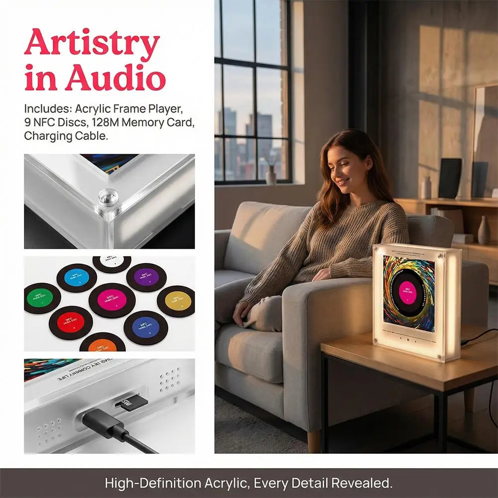 NFC Sensing Song Player with Acrylic Built-In Speaker, Customizable Refrigerator Sticker without the Need for a Mobile Phone