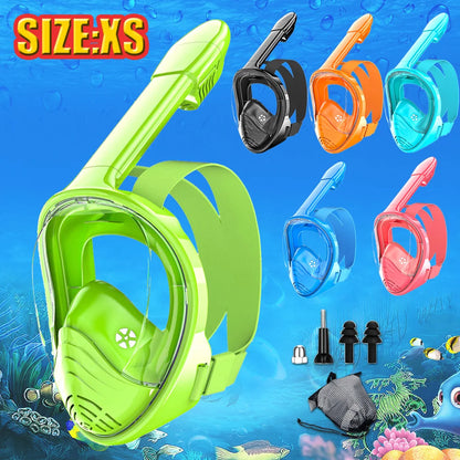 Kids Full Face Snorkel Mask Diving Mask with Detachable Camera Mount Wide View Anti-Fog Anti-Leak Snorkeling Swimming for Child