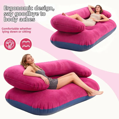 Inflatable Double Sofa Flocking Portable Air Couch Lazy Sofa for Outdoor Camping Home Living Room