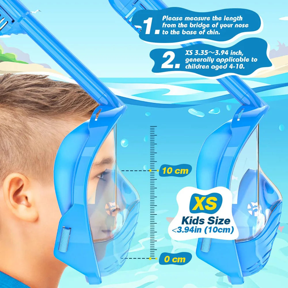 Kids Full Face Snorkel Mask Diving Mask with Detachable Camera Mount Wide View Anti-Fog Anti-Leak Snorkeling Swimming for Child