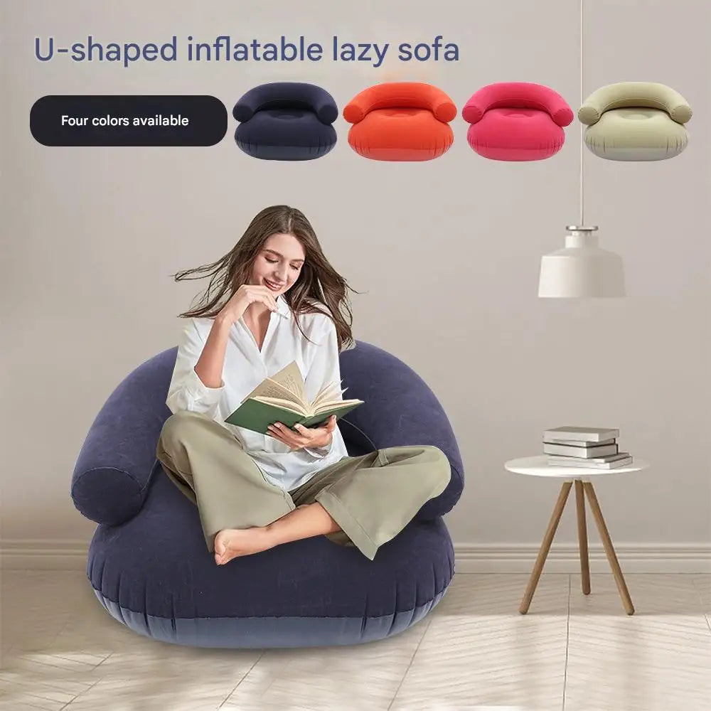 Inflatable Lazy Sofa U-Shaped Flocking Seat with Armrest Backrest Outdoor Pvc Indoor Portable Single Inflatable Sofa