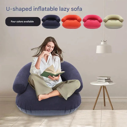 Inflatable Lazy Sofa U-Shaped Flocking Seat with Armrest Backrest Outdoor Pvc Indoor Portable Single Inflatable Sofa