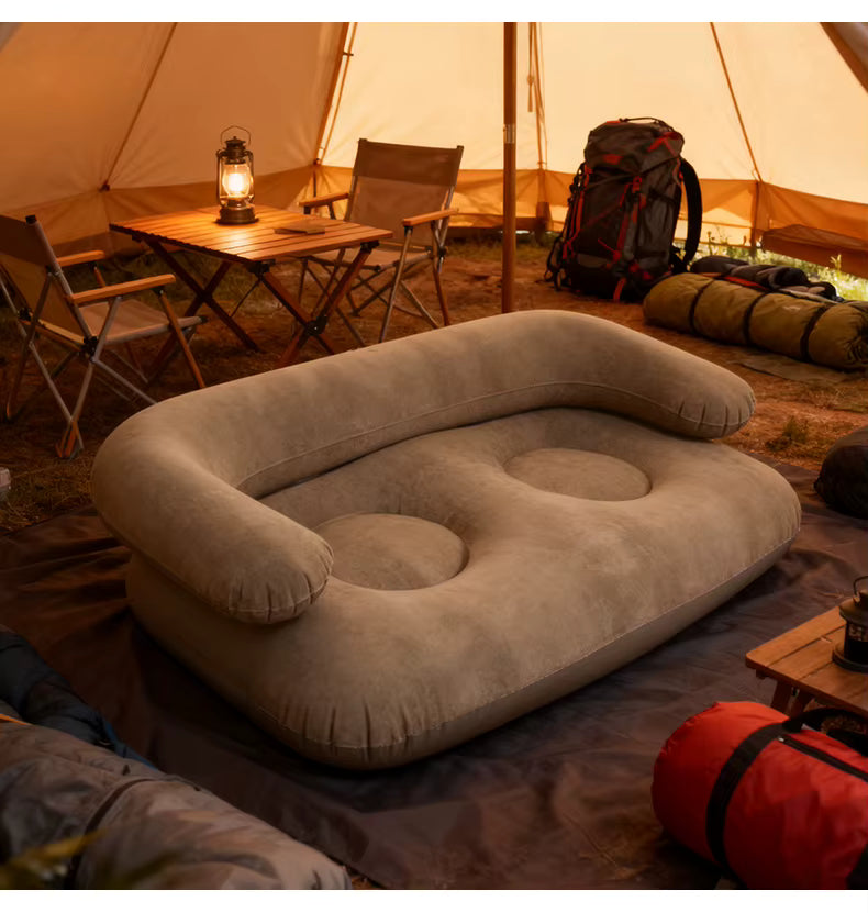 🛋️✨ Sofá Inflable Doble con Acabado Aterciopelado – Comodidad y Relax para Casa y Exterior