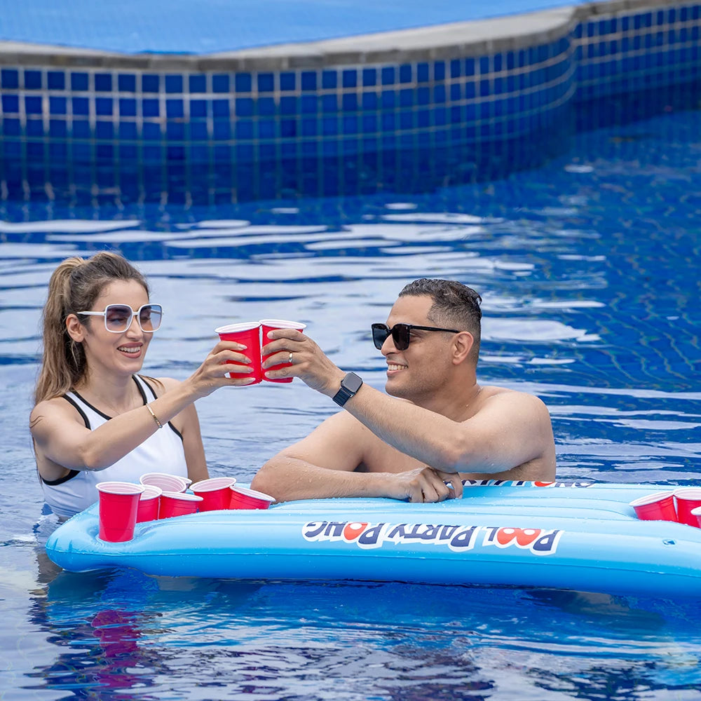 Summer Water Play Inflatable Float Board Cup Holder Design Swimming Pool Floating Mattress Party Game Float Row
