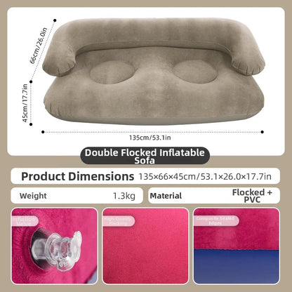 Inflatable Double Sofa Flocking Portable Air Couch Lazy Sofa for Outdoor Camping Home Living Room