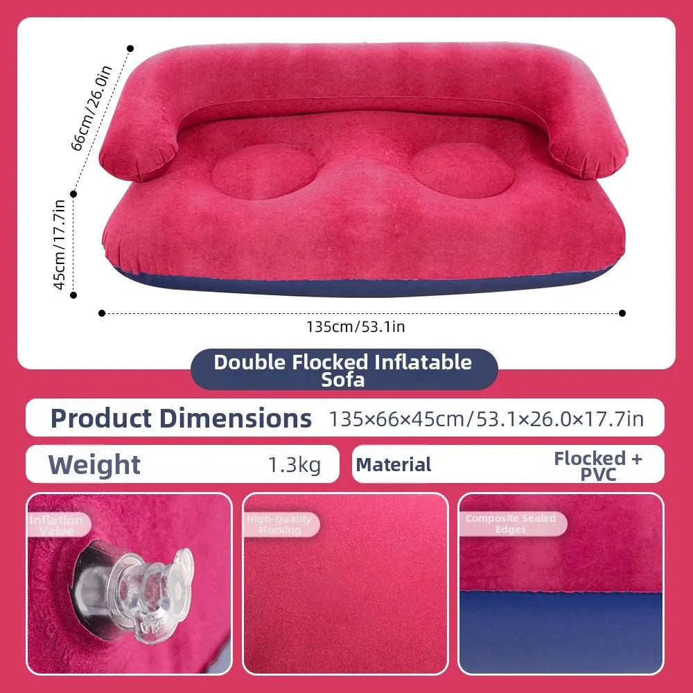 Inflatable Double Sofa Flocking Portable Air Couch Lazy Sofa for Outdoor Camping Home Living Room