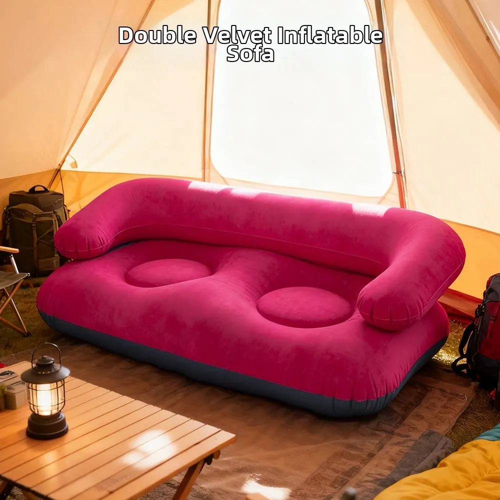 Inflatable Double Sofa Flocking Portable Air Couch Lazy Sofa for Outdoor Camping Home Living Room
