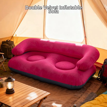 Inflatable Double Sofa Flocking Portable Air Couch Lazy Sofa for Outdoor Camping Home Living Room